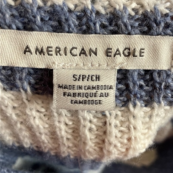 American Eagle Sweater‎ Womens Size Small Blue White Striped Collared Preppy - Picture 5 of 10
